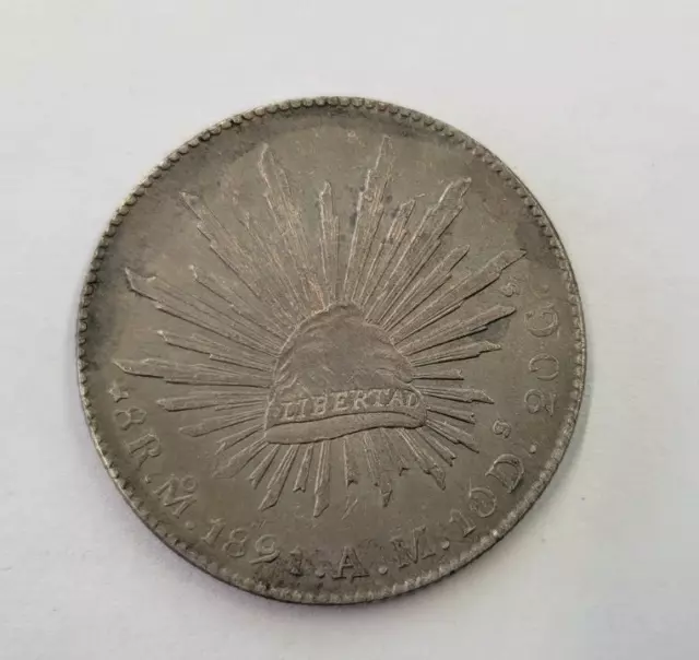 1891 Mo AM .903 Silver Mexican 8 Reales Coin GREAT!!