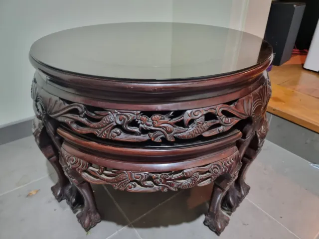 Antique Chinese Asian Round Tea table with chairs
