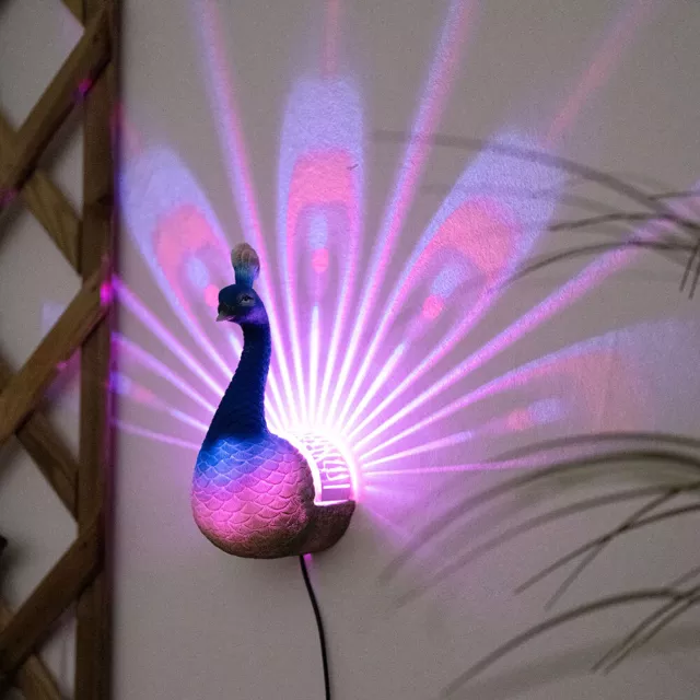 RGB LED Außen Solar Leuchte Deko Strahler Garten Hof Wand Lampe Vogel Figur Pfau