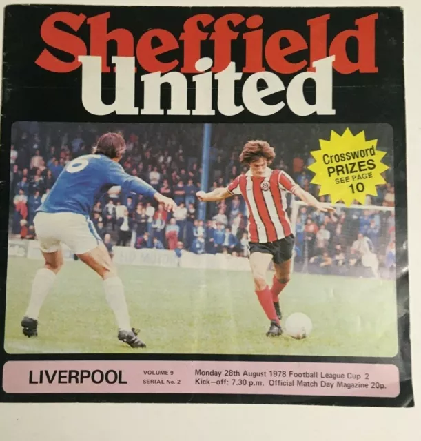 Football Programme- Football League Cup Sheffield United v Liverpool 28 Aug 1978