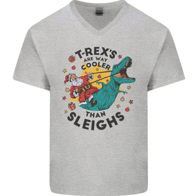 T-Rex Cooler than Sleighs Funny Christmas Mens V-Neck Cotton T-Shirt