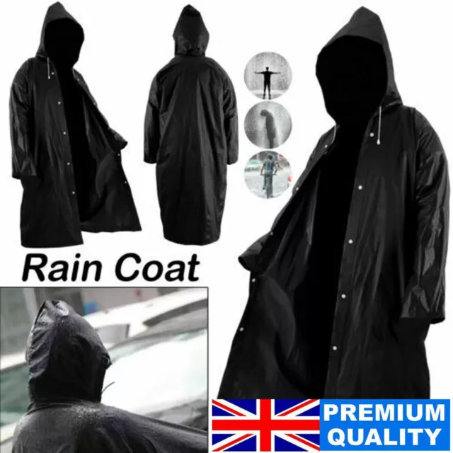 Black Raincoat Portable Poncho Waterproof EVA Reusable Rain Jacket for Men Women