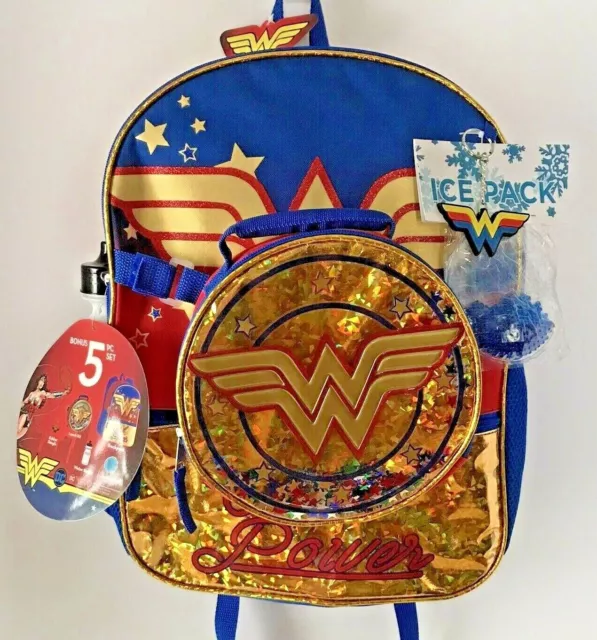 Wonder Woman 5 Piece Backpack Bag New School Travel Overnight Hero Girl Comics