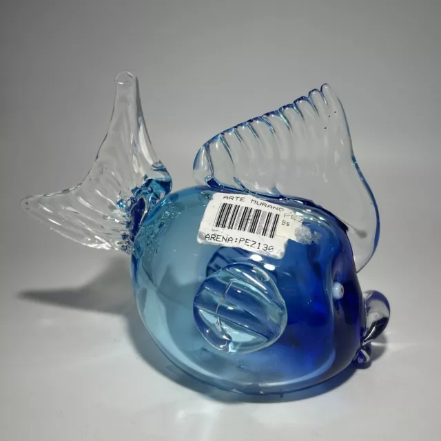 Murano Beautiful Glass Puffer Fish Blue Ambre Blown Glass Paperweight 3