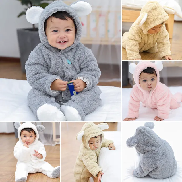 Newborn Baby Boy Girl Kids Bear Hooded Romper Jumpsuit Outfit Clothes Tops Pants
