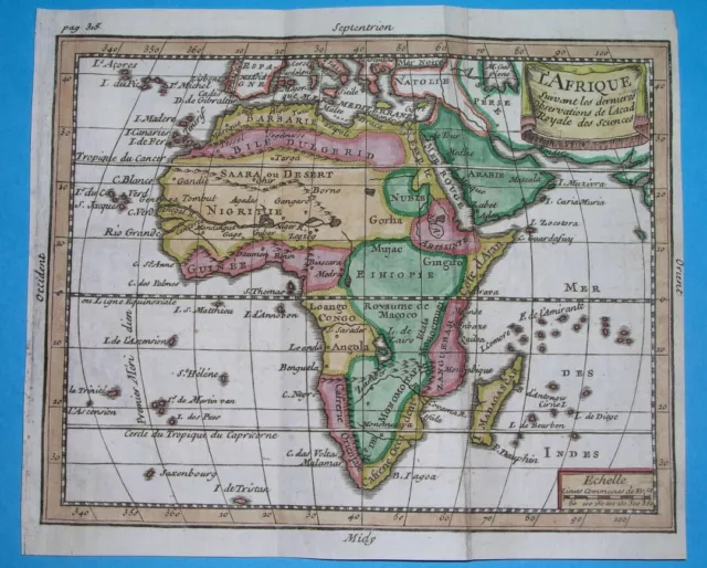 1749 Rare Original Map South Africa Kenya Tanzania Tunisia Egypt Chad Angola