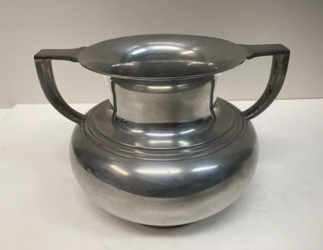 1930s Pewter By Wilcox P100 Short Chubby Vase with Trophy Handles