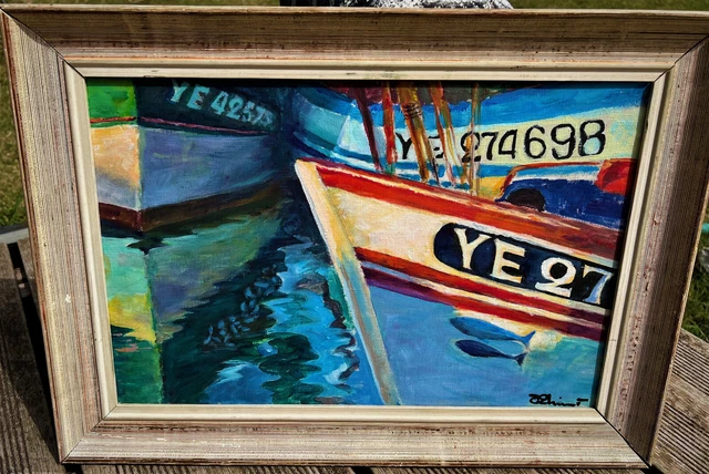 TABLEAU PEINTURE BATEAUX au port signé ( S.wintrebert ) EUR 550,00 - FR