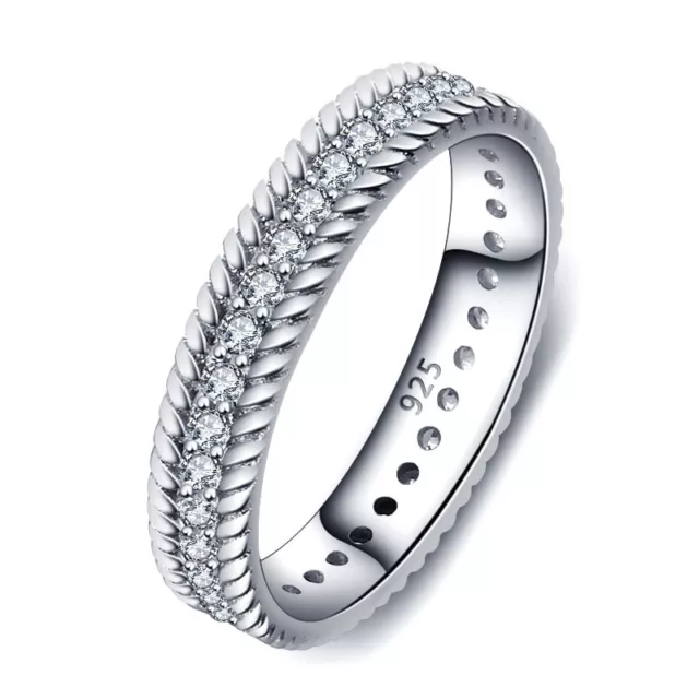 .925 Sterling Silver CZ Eternity Wedding Band Engagement Ring Size 6,7 Ss2208