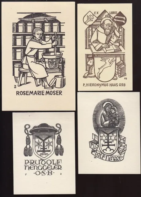4 Exlibris Bookplate Hochdrucke Paul Boesch 1889-1969 Konvolut Lot 2