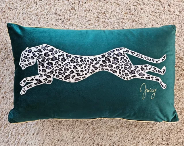 Juicy Couture Velvet Cheetah Luxury Boudoir Throw Pillow Emerald Green Gold