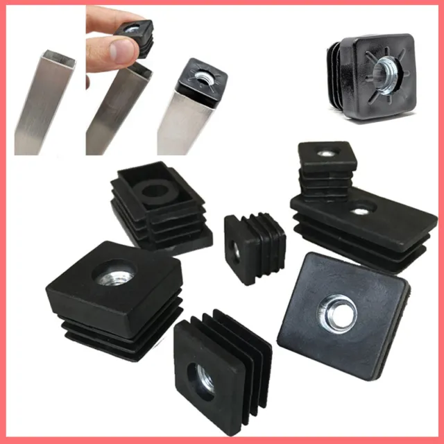 Square Tube Inserts Adjustable Feet M6 M8 M10 Plastic Threaded Box Section Bungs