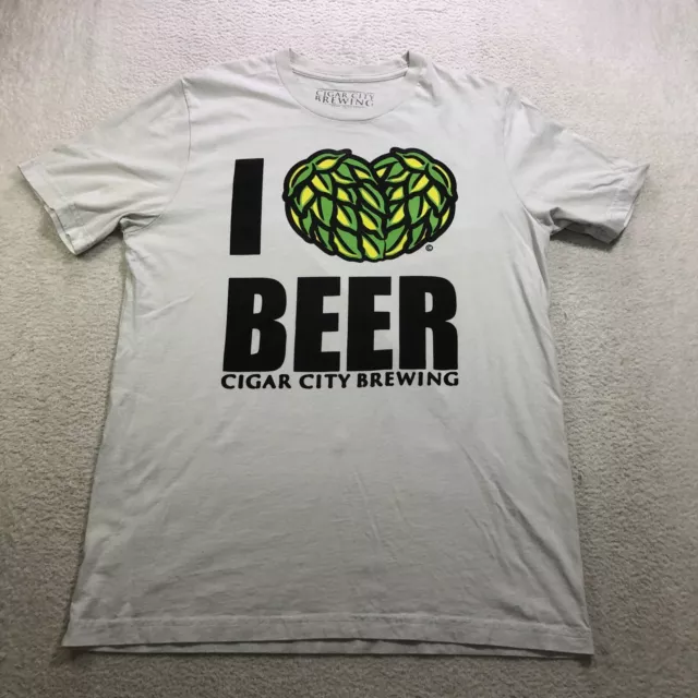 Cigar City Brewing Shirt Mens Large White “I Love Beer” Hop Heart USA Made
