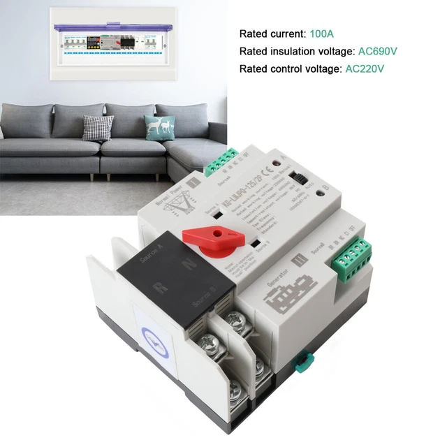 thumbnail image 2 of 100A 220V 4P Dual Power Automatic Transfer Switch - Generator Changeover Switch Rail Mounted 2 of 13