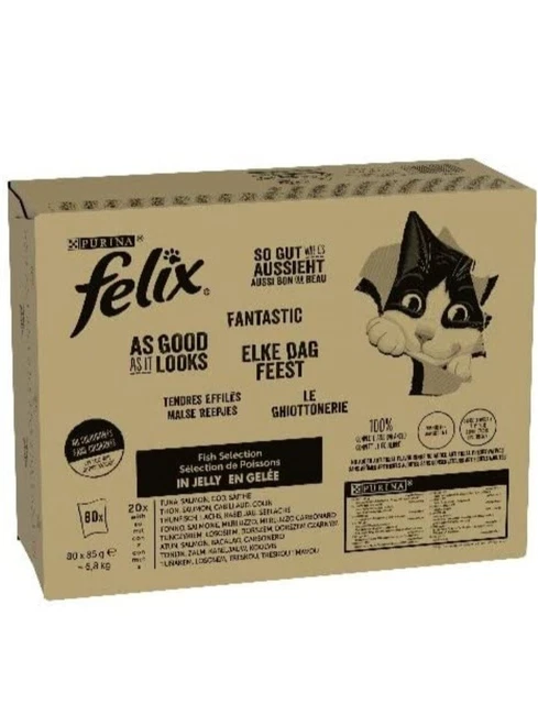 Purina Felix Le Ghiottonerie Cibo Umido per Gatti con Tonno, Salmone, Merluzzo,
