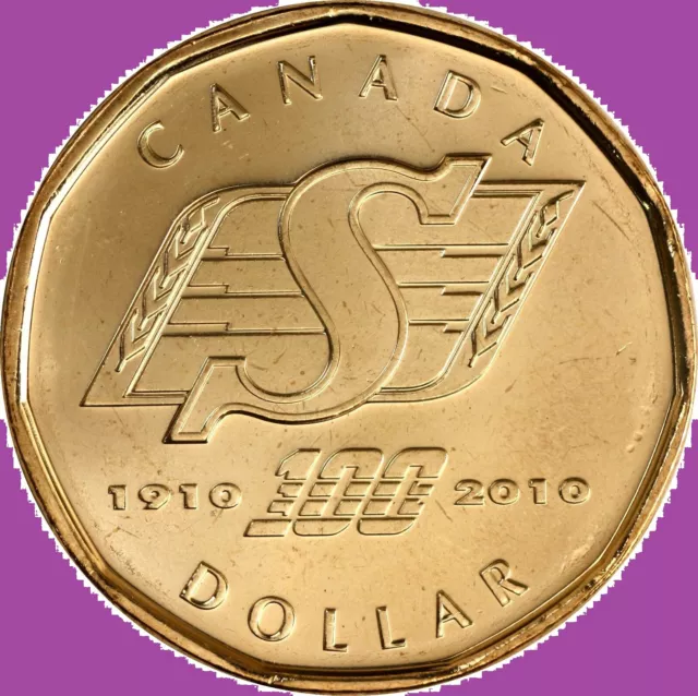 2010 Canada Saskatchewan Roughriders Loonie. Mint UNC One Dollar $1 Loon Coin