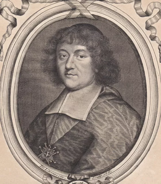 Portrait XVIIe Charles Maurice Le Tellier Archevêque Duc De Reims 1681