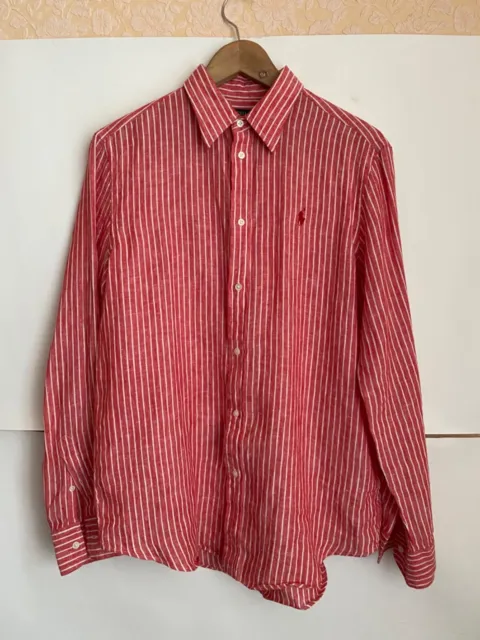 Ralph Lauren Men's Red 100% Linen Shirt Pattern Striped Size M Relaxed Fit