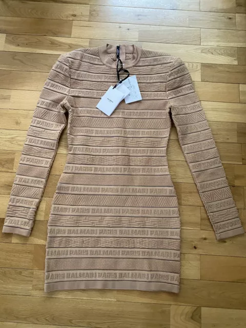 Balmain Logo Knit Dress Uk12 Fr 40