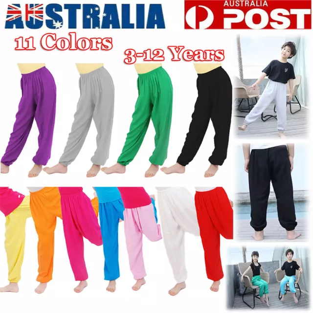 Plain Loose Harem Long Pants Kids Bloomers Yoga Dance Sports Trousers Boys Girls