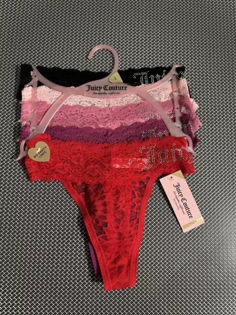 JUICY COUTURE Women's Intimates Lace Cheeky Underwear Panties Size L 5 Pcs