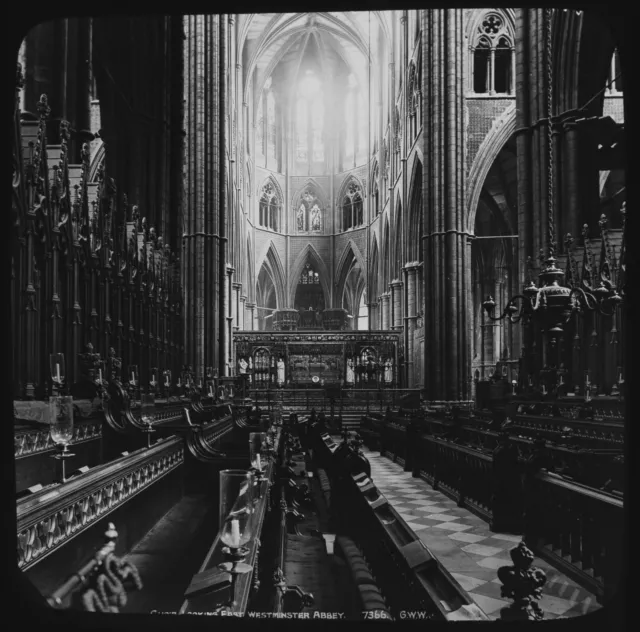 WESTMINSTER ABBEY CHOIR LONDON C1890 PHOTOGRAPH Magic Lantern Slide GWW B&W