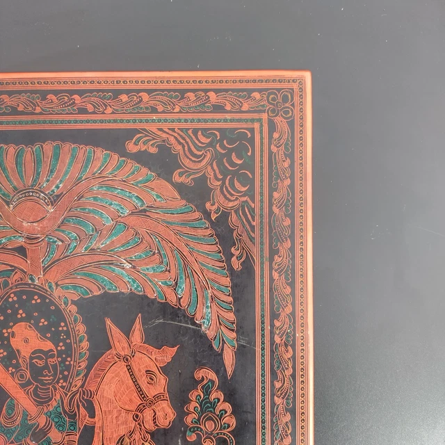 Incredible Antique Burmese Engraved Lacquer Panel 12