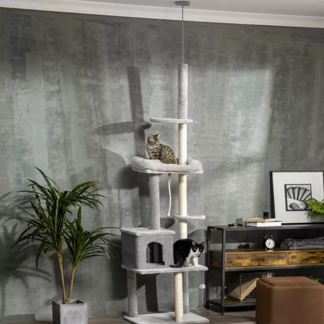 Floor to Ceiling Cat Climbing Tree W/ Scratching Posts Condo Toy 7.2'-8.5' Grey