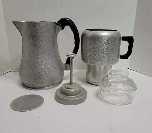 5 pc Guardian Ware Hammered Aluminum Coffee Percolator Pot w/Glass Lid Carafe 8c