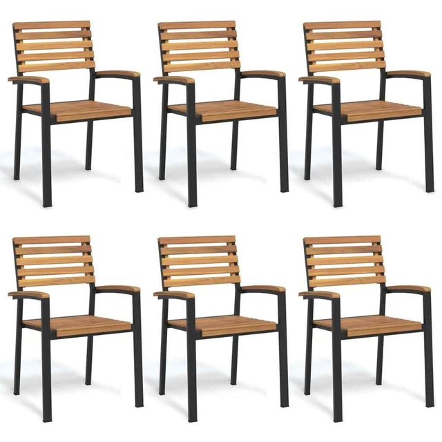 Patio Chair Stackable Lawn Dining Chair Solid Wood Acacia and Metal vidaXL