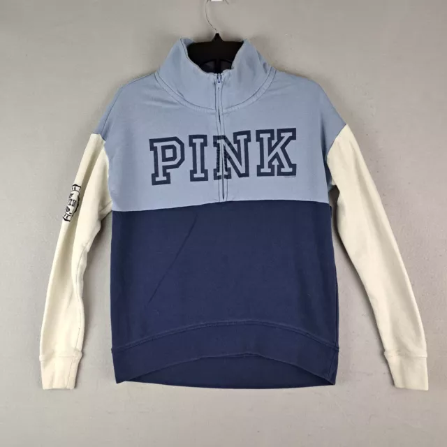 Victorias Secret PINK Sweatshirt Womens Extra Smal Blue White Half Zip Casual