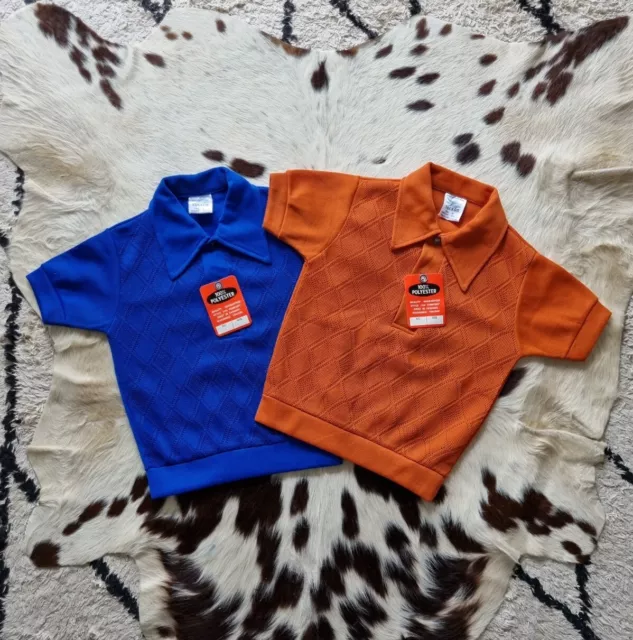 2 Polo Shirts Lot Vtg 1960S Deadstock Cuckoo Arglye Collar Tee Approx 3-4 Years