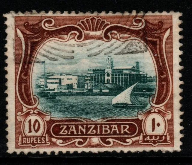 ZANZIBAR SG239 1908 10r BLUE-GREEN & BROWN FINE USED