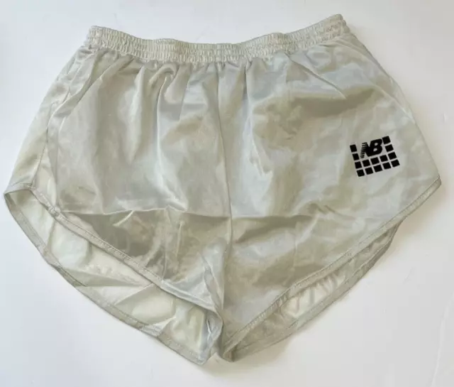 Vintage 80s NEW BALANCE Mens S Beige Silky Lined Track Running Sprinter Shorts