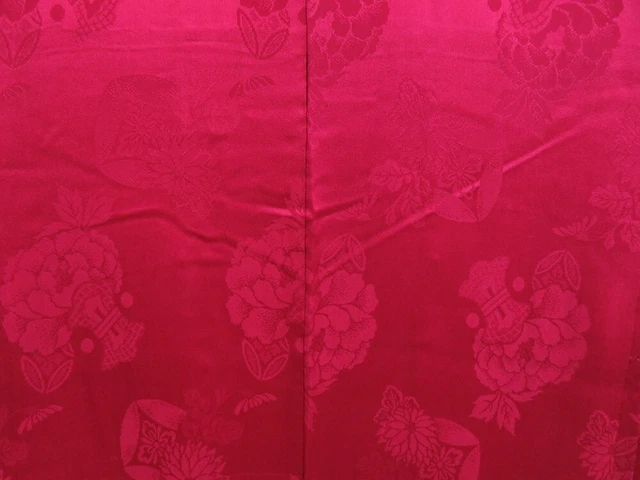 3015T07z370 Vintage Japanese Kimono Silk HAORI Flowers Red-Pink 3