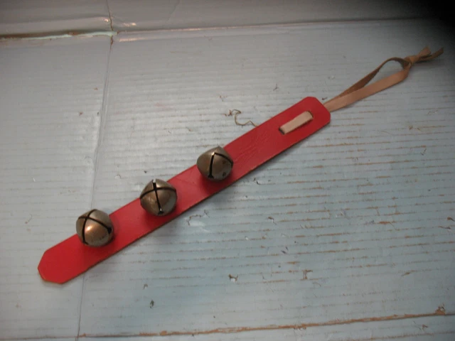 3 Jingle Bells on Leather Strap Door Hanger
