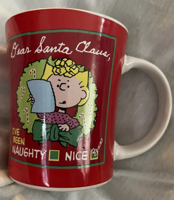 Peanuts Sally Christmas Coffee Mug Dear Santa I've been Nice Snoopy Gift Cup