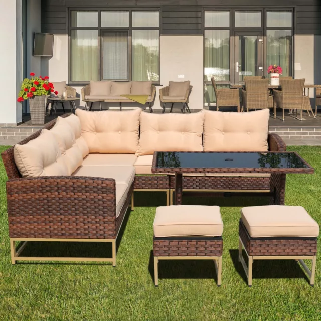 Outdoor Patio Furniture Set Sectional Sofa Couch with Dining Table and Chair