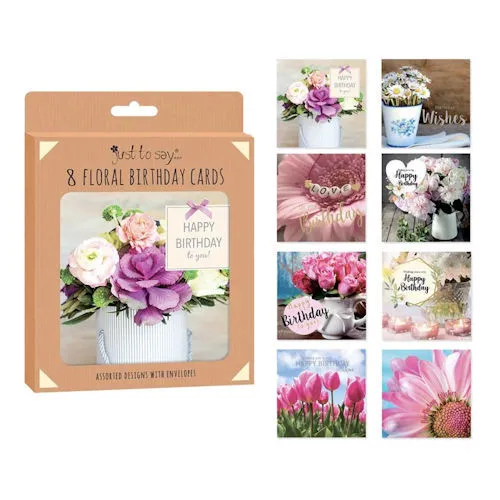 Floral Birthday Cards - 8 Pack Women Envelopes Included Girly Celebrations