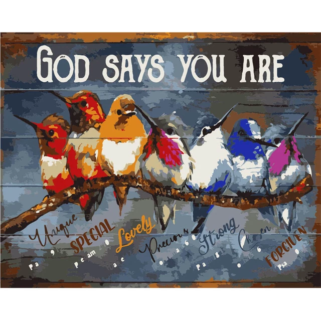 Words Bird Oil Paint By Numbers Kit DIY Acrylic Painting on Canvas Frameless FS2