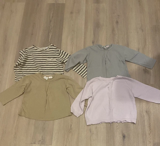 T-shirt ragazze a maniche lunghe x 4 pacchetto, 18-24, blu, rosa, beige, righe
