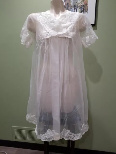 60’S SHADOWLINE PEIGNOIR Nightgown Robe Negligee Sheer White Lace Small ...