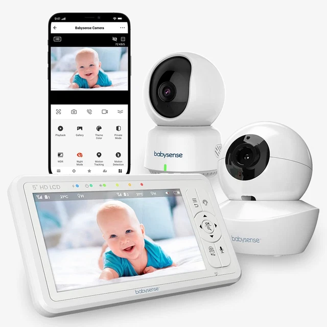 Paquete de monitor de video para bebé Babysense HD - cámara de niñera Full HD 1080P Wifi (aplicación y