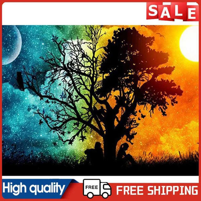 5D Hágalo usted mismo Sol Luna Árbol Estrás Dibujo Arte Taladro Redondo Completo Diamante Imagen