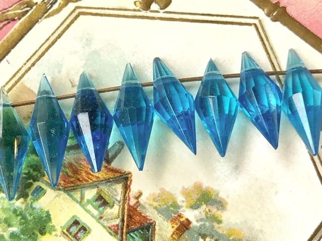 Vintage Glass Drops,Sapphire Pendants, Bead Drops,Faceted 20mm Dangles NOS #1308