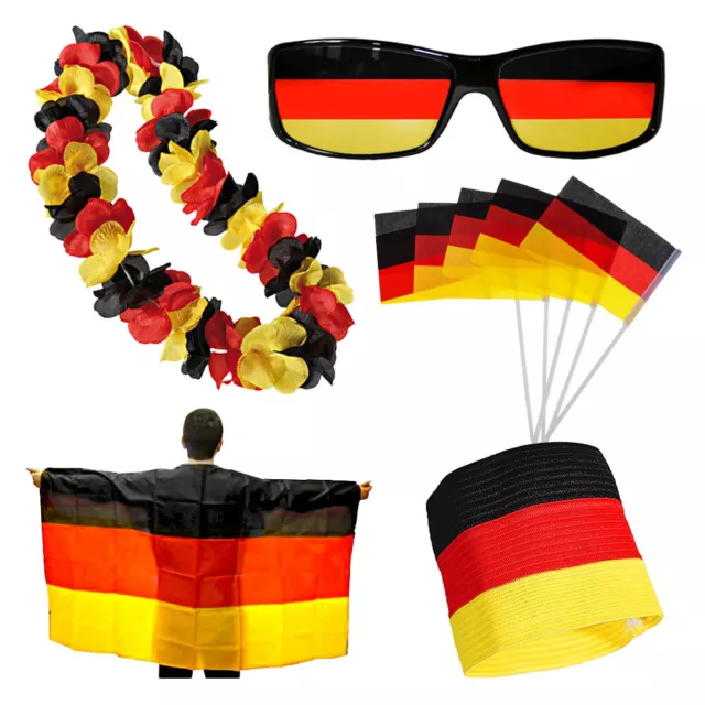 Fan-Set 10-tlg Deutschland Fahne Flagge mit Stab Fanartikel Umhang Brille Kette