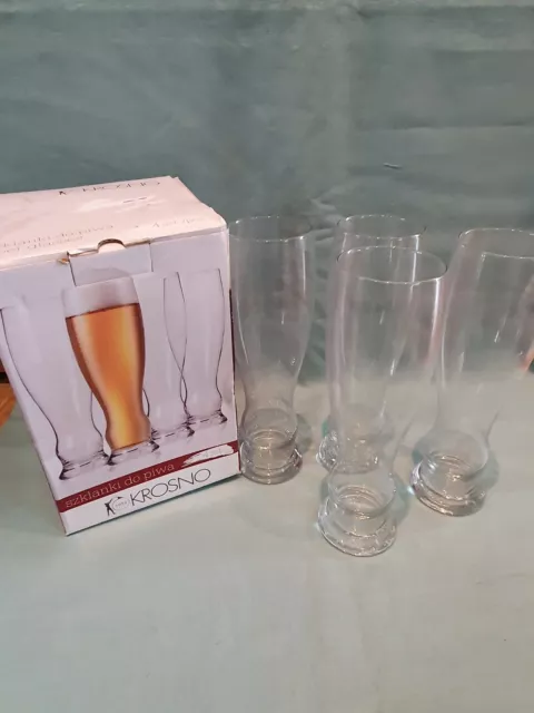 Krosno Poland Splendour Collection Set Of 4 Wheat Pint Beer Shaped Glasses GC