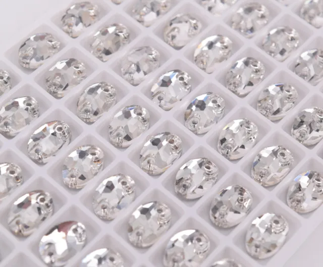 7x10mm Glass Oval White Crystal Sew On Rhinestone Flatback Sewing Gems Stones