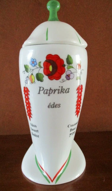 KALOSCA PORCELAIN HAND PAINTED "SWEET PAPRIKA"   SPICE BOTTLE   w/ LID  HUNGARY