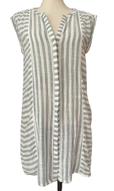 Lucky Brand Striped Semi Sheer Sleeveless Shirt Dress/beach Cover 100% Cotton S